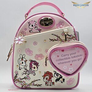 Tokidoki Unicorno Cherry Blossom Mini Backpack with Clear Pouch Keychain